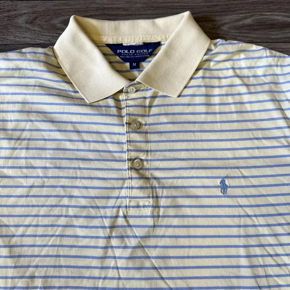 Polo Golf Ralph Lauren Polo Shirt Men’s Medium Yellow Blue Striped Pony Logo